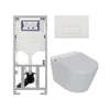 QeramiQ Luma Ensemble WC-douche - Réservoir encastré Geberit UP320 - avec cadre Burda - sèche-cheveux - douchette féminine - plaque de commande en plastique blanc brillant - boutons rectangulaires - blanc brillant SW1472016