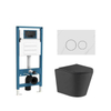 QeramiQ Dely Toiletset - inbouwreservoir Qeramiq Flush - slim zitting - natuursteen wit marmeren bedieningsplaat - ronde knoppen - mat zwart SW1578543