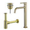 Fortifura Calvi Slim Wastafelkraanset - verhoogde wastafelkraan - klikwaste plug - design - sifon - PVD - geborsteld messing (goud) SW915278