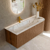 MONDIAZ KURVE-DLUX 125cm Meuble salle de bain avec module 25 D - couleur Walnut - 1 tiroir - 1 porte - vasque BIG MEDIUM gauche - 1 trou de robinet - couleur Glace SW1138031