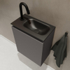 MONDIAZ TURE Kit lave-mains - 40x23x50cm - 1 trou de robinet - 1 porte - gris foncé mat - Lavabo à droite - Solid Surface Noir SW475286