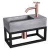 Differnz Ravo kit lave-mains - 38.5x18.5x25cm - Rectangulaire - 1 trou de robinet - Robinet en cuivre rose courbé - avec cadre noir - poignée croix - béton gris foncé SW373258