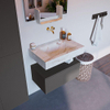 Mondiaz ALAN-DLUX Ensemble de meuble - 70cm - meuble Dark grey mat - 1 tiroir - Lavabo Cloud Frappe suspendu - vasque Centre - 0 trous de robinet SW804818