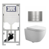 Pack WC QeramiQ Dely Swirl Compact - réservoir encastrable Geberit UP320 - avec bâti-support Burda - abattant 25 mm - plaque de commande en métal inox - boutons rectangulaires - blanc brillant SW1592325