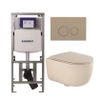 QeramiQ Dely Swirl Toiletset - 36.3x51.7cm - Geberit UP320 inbouwreservoir - met Burda frame - slim zitting - bedieningsplaat taupe - ronde knoppen - beige SW1164385