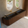 MONDIAZ KURVE 175cm meuble de salle de bains avec module 25 L couleur Walnut avec 2 tiroirs et 1 porte. Lavabo BIG SMALL double / droite sans trou de robinet Urban. SW1138527