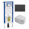 QeramiQ Dely Swirl Pack WC - 36,3x51,7cm - réservoir encastré Geberit UP720 Duofix Sigma - assise 35mm - plaque de déclenchement mat anthracite - boutons ronds - blanc brillant SW1413159