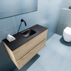 MONDIAZ ADA Toiletmeubel - 80x30x50cm - 0 kraangaten - 2 lades - washed oak mat - wasbak midden - Solid surface - Zwart SW473103