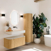 MONDIAZ THOR-DLUX 100cm meuble de salle de bains arrondi gauche + droite couleur Chêne avec 1 tiroir et 2 portes. Vasque suspendue CLOUD Droite sans trou de robinet couleur Meli. SW1467724