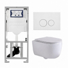 QeramiQ Dely Swirl Toiletset - 36.3x51.7cm - Geberit UP320 inbouwreservoir - met Burda frame - slim zitting - mat witte metalen bedieningsplaat - ronde knoppen - glans wit SW1126099