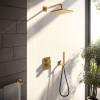 Hotbath Gal IBS40 ensemble de douche de pluie encastré - 2 fonctions - bras mural 35 cm - tête de douche carrée 22 cm - laiton brossé PVD SW656316