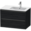 Duravit Ketho.2 Wastafelonderbouwkast - met 2 laden - voor waskom rechts - 81x48x54.9cm - met grepen antraciet - eiken zwart mat SW772332