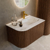 MONDIAZ KURVE-DLUX 75cm Meuble salle de bain avec module 25 G - couleur Walnut - 1 tiroir - 1 porte - vasque GRUNNE droite - 1 trou de robinet - couleur Glace SW1138002
