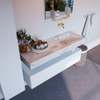 Mondiaz ALAN-DLUX Ensemble de meuble - 130cm - meuble Talc mat - 1 tiroir - Lavabo Cloud Frappe suspendu - vasque Droite - 0 trous de robinet SW804669