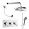 Crosswater MPRO Ensemble de douche de tête encastré - 3 leviers - vidage de baignoire - pomme de douche 20 cm - douchette à main - barre de douche - bras mural - chrome SW1472666