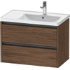 Duravit Ketho.2 Wastafelonderbouwkast - met 2 laden - voor waskom rechts - 78.4x45.5x54.9cm - met grepen antraciet - donker noten mat SW771990