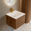 MONDIAZ KURVE-DLUX 50cm Meuble salle de bain - couleur Walnut - 1 tiroir - vasque GRUNNE centre - 1 trou de robinet - couleur Frappe SW1137400