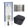 QeramiQ Dely Toiletset - 36.3x51.7cm - diepspoel - rimless - Geberit UP720 inbouwreservoir - softclose toilet zitting 35 mm - steel bedieningsplaat - rechthoekige knoppen - mat zwart SW1427103