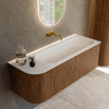 MONDIAZ KURVE 125cm Meuble salle de bain avec module 25 G - couleur Walnut - 1 tiroir - 1 porte - vasque BIG MEDIUM droite - sans trous de robinet - Talc SW1138276