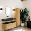 MONDIAZ THOR-DLUX 110cm badmeubel ronding links + rechts kleur Oak met 1 lade en 2 deuren. Vrijhangende wastafel CLOUD Midden zonder kraangat kleur Lava. SW1462743