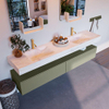 Mondiaz ALAN-DLUX Ensemble de meuble - 200cm - meuble Army mat - 2 tiroirs - Lavabo Cloud Ostra suspendu - vasque Gauche et droite - 2 trous de robinet SW807622