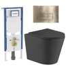 QeramiQ Dely Toiletset - 36.3x51.7cm - diepspoel - rimless - Geberit UP720 inbouwreservoir - softclose toiletzitting - bedieningsplaat - rechtehoekige knoppen - met Burda frame - mat zwart SW1428335