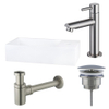 FortiFura Fuente Pack Lave-mains - 36x18.5x9cm - 1 trou de robinet - solid surface - robinet Inox - Blanc SW1111570
