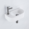 QeramiQ Fuente Ensemble de Lavabo - 40x21.5x12cm - gauche - lisse - demi-rond - 1 trou de robinet - céramique - ensemble de robinet gunmetal - bouchon de vidange - siphon abaissé - blanc mat SW1232827