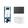 QeramiQ Dely Swirl Toiletset - inbouwreservoir Qeramiq Flush - slim zitting - kunststof mat antraciete bedieningsplaat - rechthoekige knoppen - glans wit SW1578484