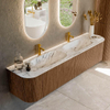 MONDIAZ KURVE-DLUX 190cm Meuble salle de bain avec module 25 G et D - couleur Walnut - 2 tiroirs - 2 portes - vasque STOR SMALL double - 2 trous de robinet - couleur Glace SW1138104