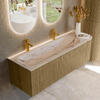 MONDIAZ KURVE-DLUX 145cm meuble de salle de bains arrondi droit couleur Dusk avec 1 tiroir et 1 porte. Lavabo BIG LARGE gauche 2 trous de robinet Nata. SW1432421