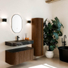 MONDIAZ THOR-DLUX 100cm badmeubel ronding links + rechts kleur Walnut met 1 lade en 2 deuren. Vrijhangende wastafel CLOUD Midden 1 kraangat kleur Lava. SW1467373
