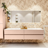 MONDIAZ VICA Ensemble meuble de salle de bains - 200cm - meuble bas rosee - 4 tiroirs - lavabo cloud double - sans trous de robinet - version haute 60cm - talc SW1083364
