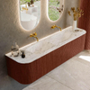 Mondiaz KURVE-DLUX Ensemble de meuble de salle de bains - 180x46x40cm - 2 tiroirs - 2 portes - lavabo solid surface - double - sans trou de robinet - Ruby SW1415976