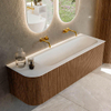 MONDIAZ KURVE 145cm Meuble salle de bain avec module 25 G - couleur Walnut - 1 tiroir - 1 porte - vasque BIG LARGE droite - sans trous de robinet - Talc SW1138321