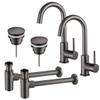 FortiFura Calvi Kit robinet lavabo - pour double vasque - robinet haut - bec rotatif - bonde clic clac - siphon design - Gunmetal PVD SW915347