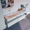 Mondiaz ALAN-DLUX Ensemble de meuble - 150cm - meuble Clay mat - 2 tiroirs - Lavabo Cloud Frappe suspendu - vasque Gauche - 0 trous de robinet SW805674