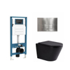 QeramiQ Dely Toiletset - inbouwreservoir Qeramiq Flush - 35mm zitting - metaal RVS bedieningsplaat - rechthoekige knoppen - mat zwart SW1578498