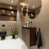 MONDIAZ TURE Toiletmeubel 60x23x50cm met 0 kraangaten 2 deuren dark brown mat Wastafel Eden rechts Solid Surface Zwart SW475535