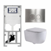 QeramiQ Dely Swirl Toiletset - 36.3x51.7cm - Geberit UP320 inbouwreservoir - met Burda frame - slim zitting - steel bedieningsplaat - ronde knoppen - glans wit SW1126090