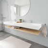 MONDIAZ ALAN 200cm - Ensemble meuble de salle de bains - étagère - chêne blanchi - lavabo suspendu - 2 vasques - 2 trous de robinetterie - talc SW408796