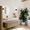 MONDIAZ THOR-DLUX 140cm meuble de salle de bains arrondi gauche + droite couleur Dusk avec 1 tiroir et 2 portes. Vasque suspendue CLOUD Gauche 1 trou de robinet couleur Nata. SW1464476