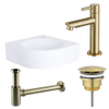 FortiFura Fuente Pack Lave-mains d'angle - 30x30x10cm - 1 trou de robinet - céramique - robinet Laiton brossé - Blanc SW1111513