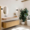 MONDIAZ THOR-DLUX 170cm badmeubel ronding links + rechts kleur Oak met 1 lade en 2 deuren. Vrijhangende wastafel CLOUD Links zonder kraangat kleur Saba. SW1465690