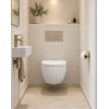 Pack WC QeramiQ Dely Swirl Compact - réservoir encastrable Geberit UP320 - avec bâti-support Burda - abattant 25 mm - plaque de commande en plastique taupe - boutons rectangulaires - blanc mat SW1595676