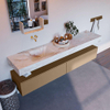 Mondiaz ALAN-DLUX Ensemble de meuble - 200cm - meuble Oro mat - 2 tiroirs - Lavabo Cloud Frappe suspendu - vasque Gauche - 0 trous de robinet SW805238