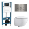 QeramiQ Dely Swirl Compact Toiletset - inbouwreservoir QeramiQ flush - slim zitting - metalen bedieningsplaat gunmetal - ronde knoppen - mat wit SW1590785