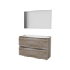 Basic-Line Basic 39 ensemble de meubles de salle de bain 100x39cm sans poignée 2 tiroirs lavabo acrylique 0 trous de robinetterie miroir mfc scotch oak SW350724