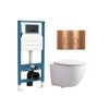 QeramiQ Dely Swirl Compact Toiletset - inbouwreservoir QeramiQ flush - slim zitting - metalen bedieningsplaat koper - ronde knoppen - mat wit SW1590666