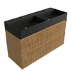 Saniclass Holz Atelier Badkamermeubelset - 120x45x72cm - Legend keramische wastafel mat zwart - 2 wasbakken - zonder kraangaten - 4 lades - mat eiken natural (hout) SW1579630